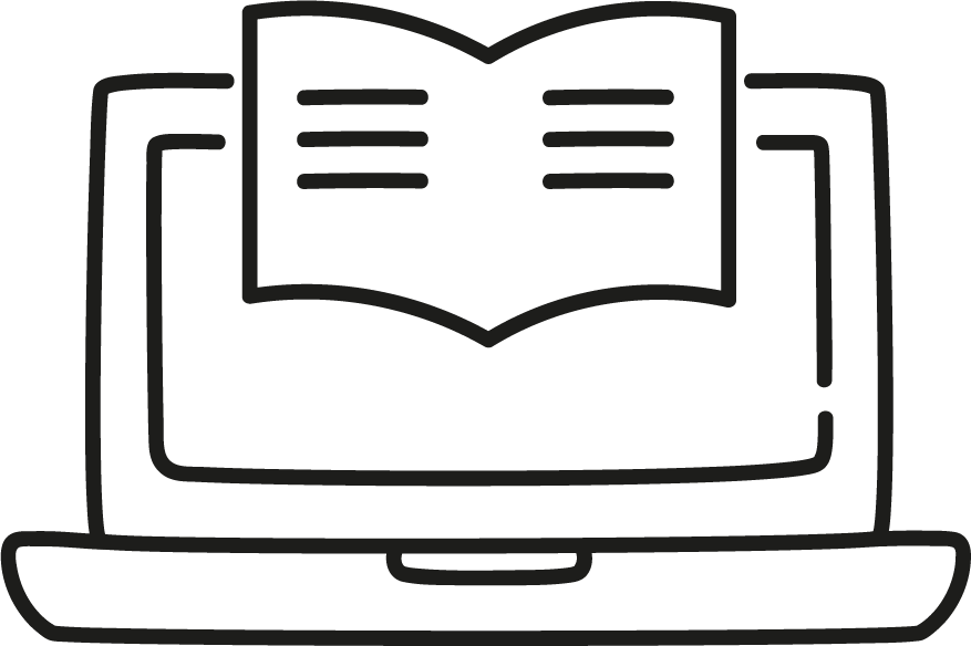 Icon of a laptop with a book in front of it