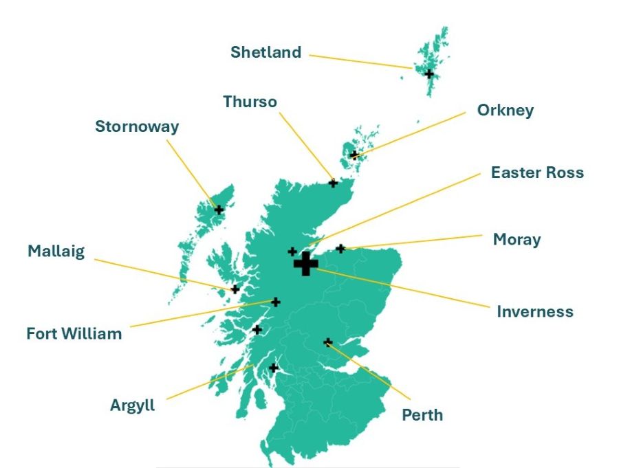 Map of scotland with locations of projects Map of scotland with locations of projects