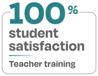 Image containing the text 100 percent student satisfaction for teacher training Image containing the text 100 percent student satisfaction for teacher training