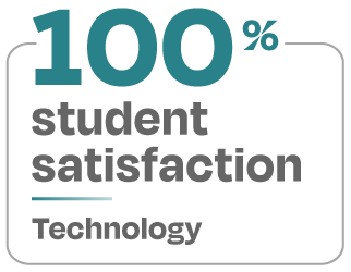 Image containing the text 100 percent student satisfaction for technology Image containing the text 100 percent student satisfaction for technology
