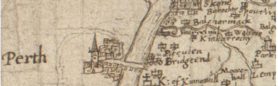 Close up of an old map depicting the city of Perth, Scotland