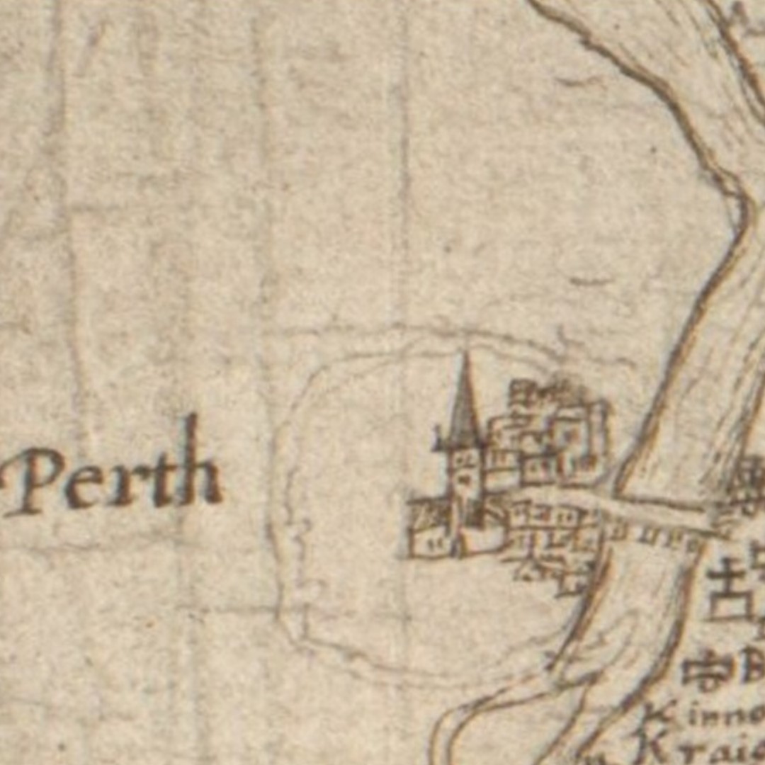 Close up of an old Pont map depicting the city of Perth, Scotland