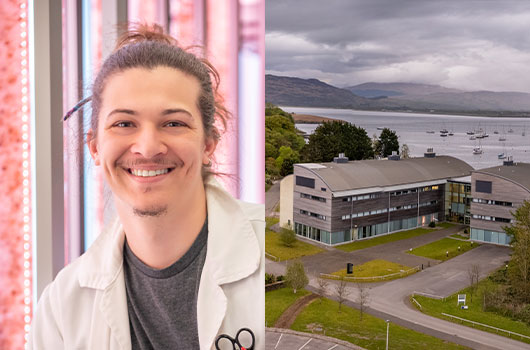 Left: Alberto in the lab. Right: the Scottish Association for Marine Science