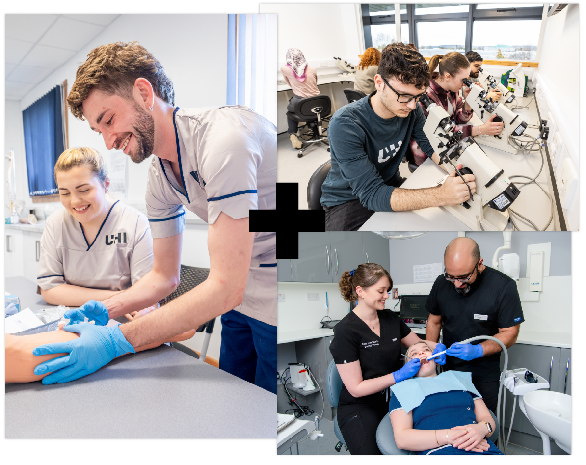 Collage of images reflecting UHI's health courses