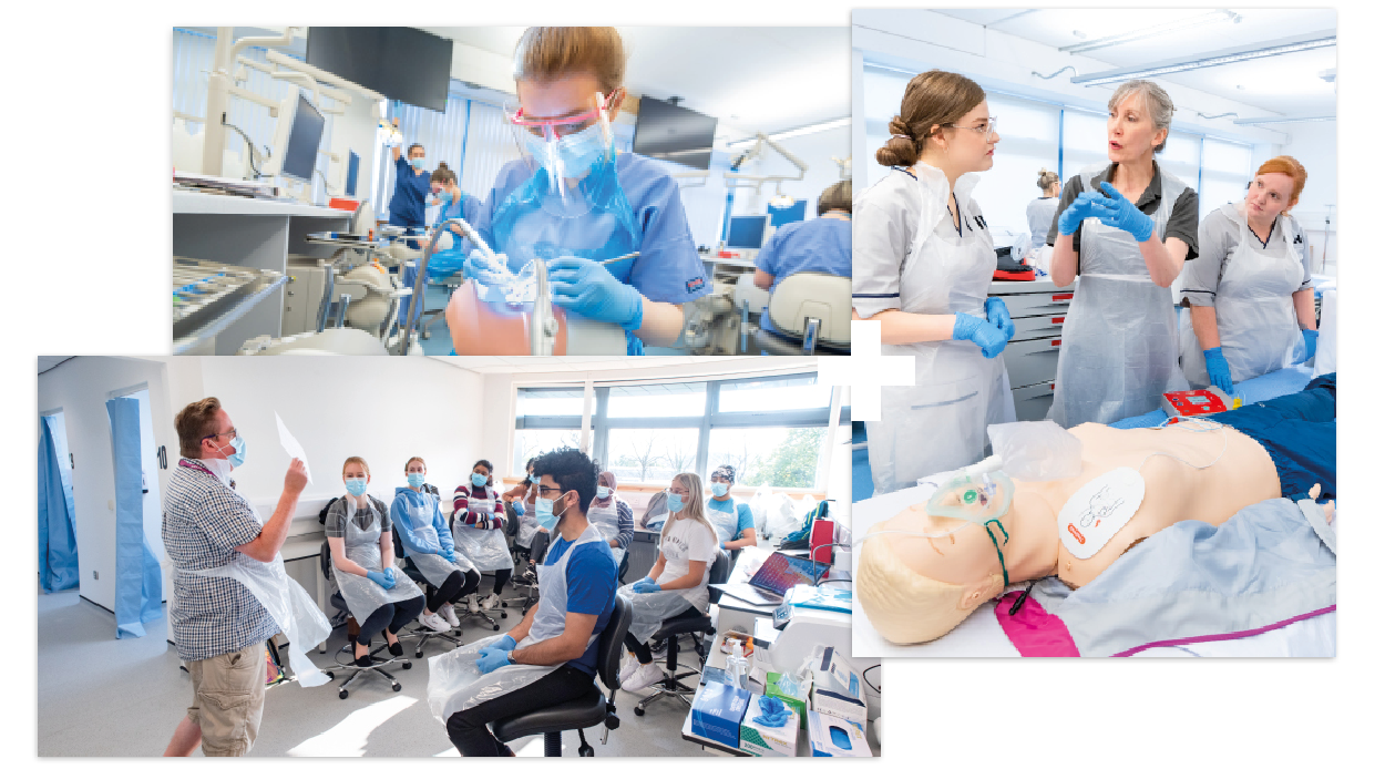 Collage of | Oral health science student | Optometry students in a class | Nursing students in a simulation suite