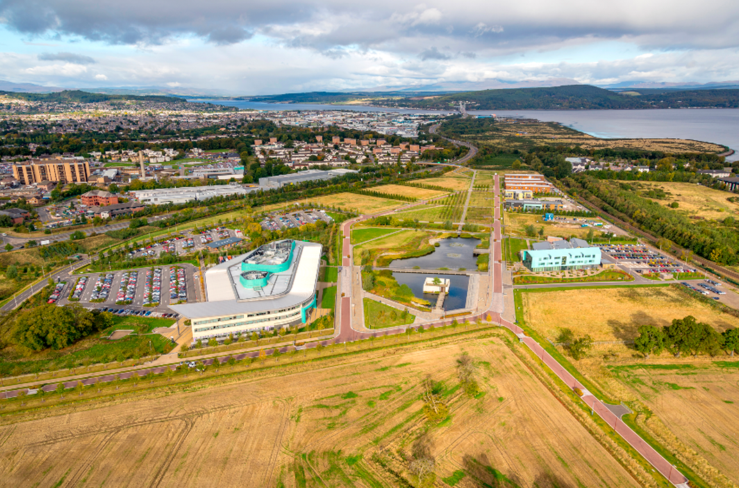 Aerial image of UHI Inverness campus
