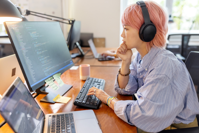 Student sitting at a computer