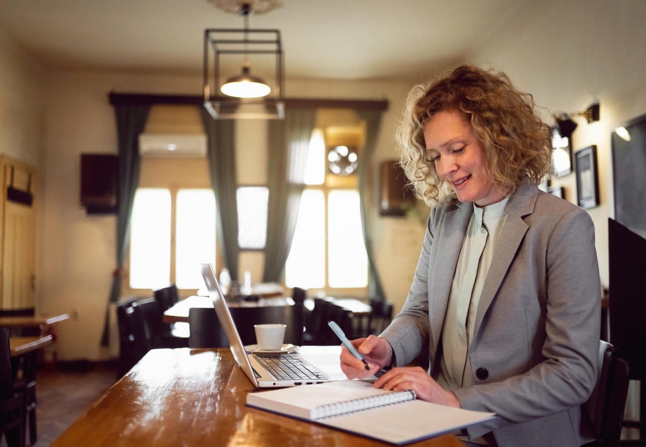 Woman working from home on a laptop