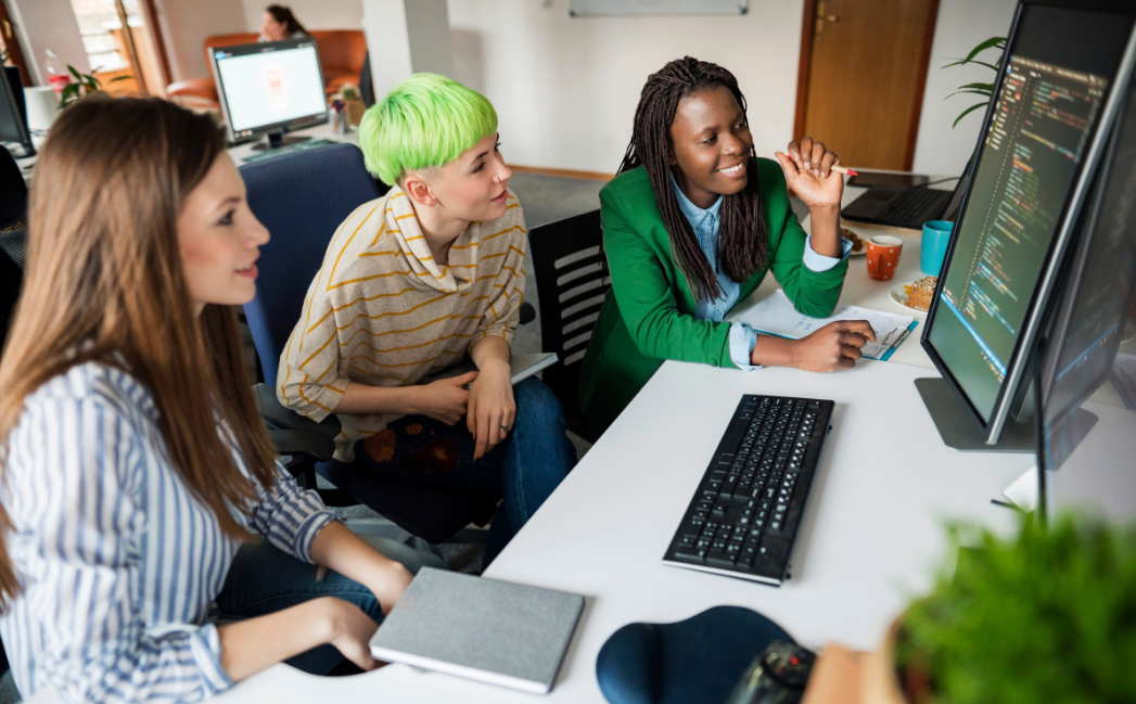 People working at a computer